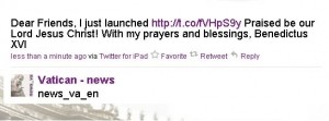 Benedict XVI first Twitter message