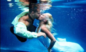 Couple under water wedding