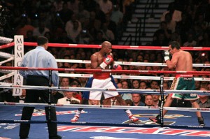 Mayweather won super welterweight belt. Here he is pictured fighting Marquez (ian mcwilliams/ Wikimedia)
