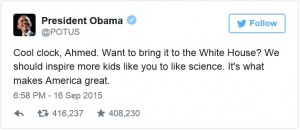 Barack Obama tweeted his support for Ahmed Mohamed