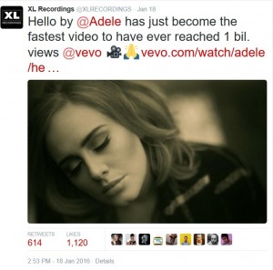 adele hello billion views