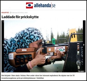 Refugee woman taking sniper training lessons in Solleftea, Sweden 
