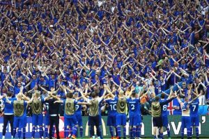 Iceland in front of their fans after shock win over England (Twitter)