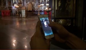 Russian vlogger hunting pokemons in church (pic: Sokolovsky/Youtube)