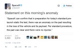 SpaceX confirms the loss of Falcon 9 vehicle and its payload